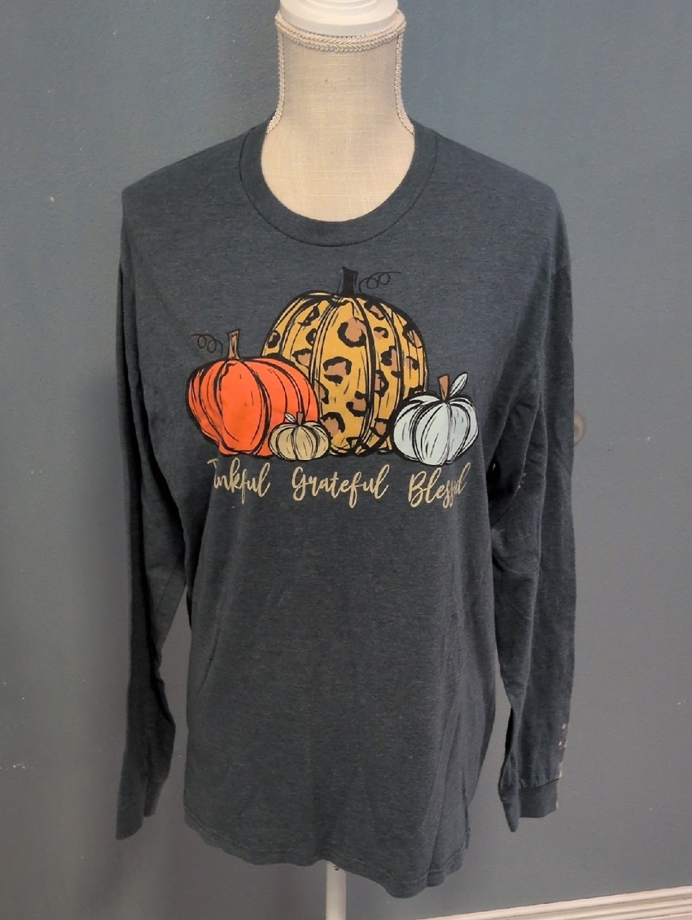Love Faith Fall Leopard Print Pumpkin Thankful Greatful Blessed Cotton Shirt